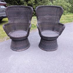 Pair Of Pier 1 Swivel Rattan / Wicker Patio Chairs