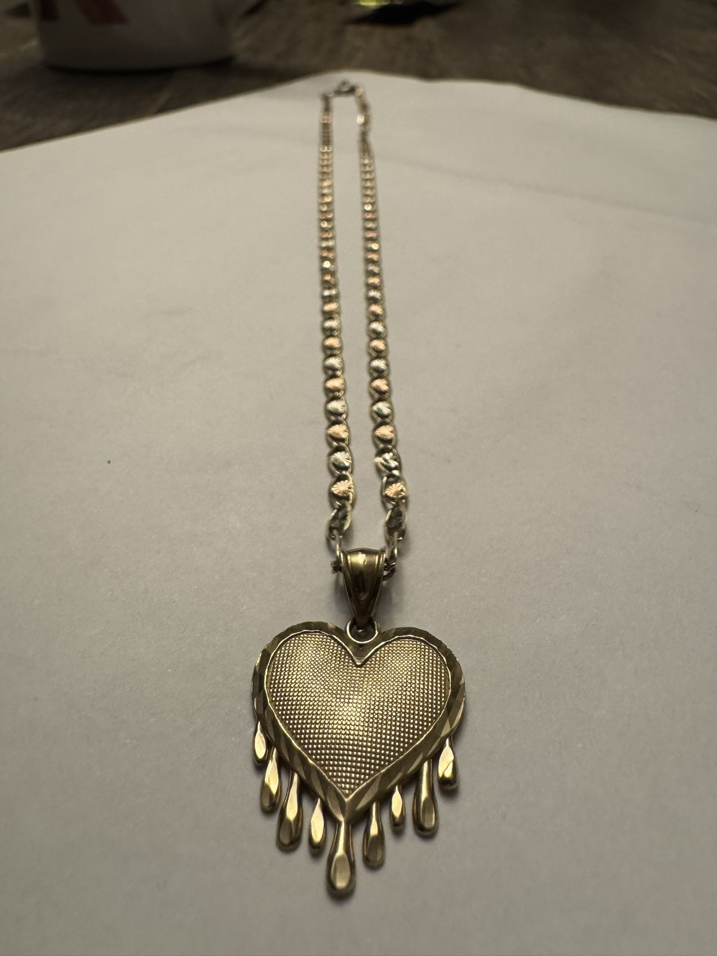 10k Tri-color Heart Diamond Cut