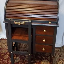Vintage Solid Walnut Children's Roll Top Desk with Chair in Satin Finish - REDUCED 