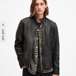 AllSaints Men’s Murphy Tab Black Genuine Leather Jacket Medium 