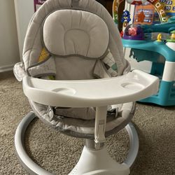 Baby Swing Chair for Infants, Baby Rocker with Dinner Plate, 5 Swing Speeds, Adapter Battery Operated, Indoor Outdoor, Grey