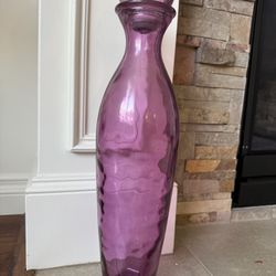Large Vintage-Style Purple Glass Decorative Bottle with Round Stopper – 22” Tall