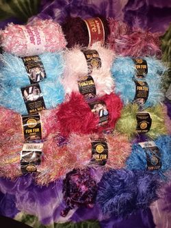 Fun Fur Skein Lot Patron Allure lot blue confetti rainbow pink raspberry purple lime green lot