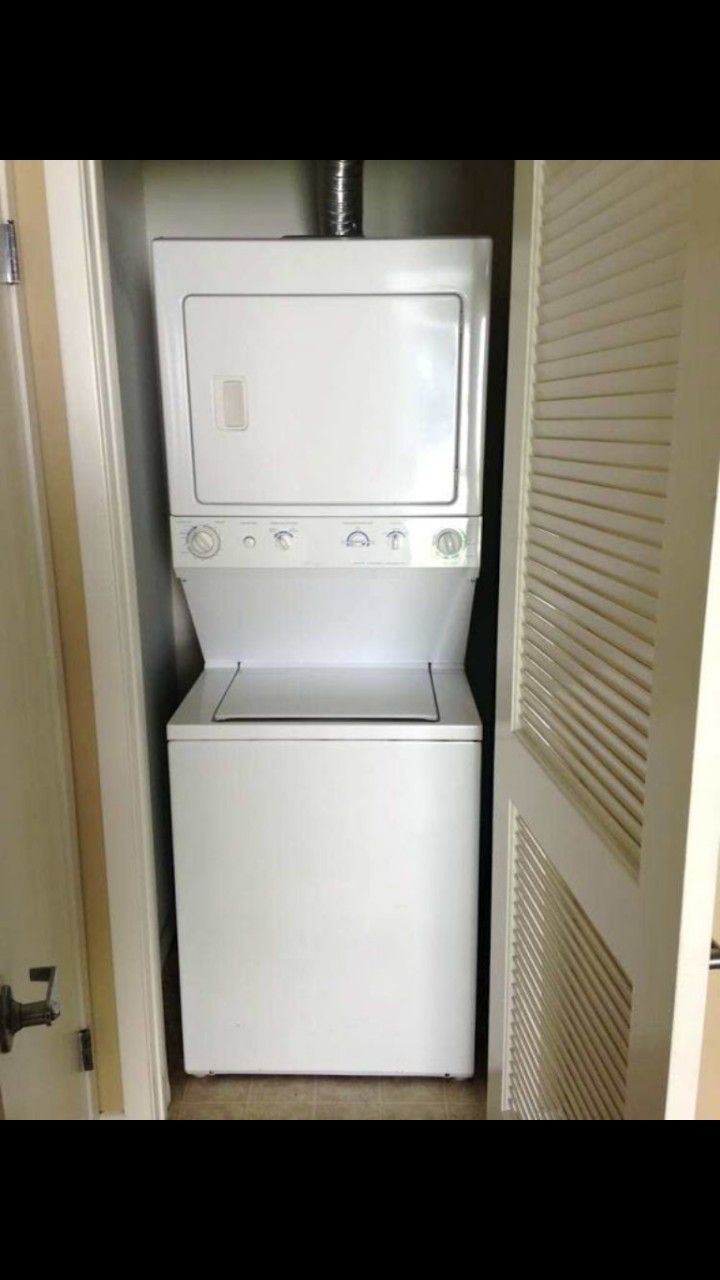 Apartment size all electric stackable washer and dryer it's anywhere bathroom Corner Nook spare bedroom just about anywhere