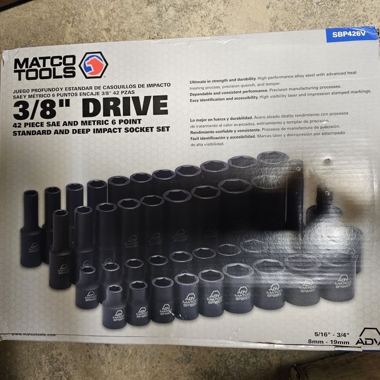 Matco Tools 42 PIECE 3/8" DRIVE METRIC AND SAE 6 POINT ADV STANDARD AND DEEP IMPACT SOCKET SET