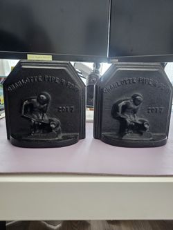 Vintage Style Cast Iron Bookends - "Charlotte Pipe & Foundry 2017"