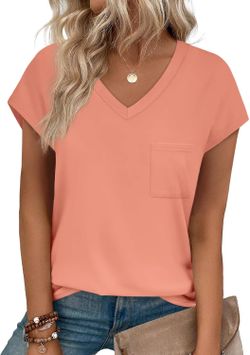SAMPEEL Women's V Neck Cap Sleeve T-Shirt