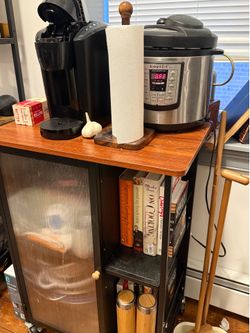 Rolling Kitchen Cart with Wood Top and Glass Door