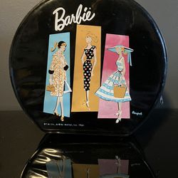 Vintage Barbie Ponytail 1961 Black Hat Box for Clothes/Doll Storage