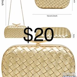 Evening Clutch Purse for Women, PU Leather Woven Wedding Guest Clutch Metal Chain Shoulder Crossbody Bag