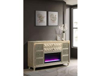 Lorient Ivory/Camel 8-drawer LED Bedroom Flame Box Dresser