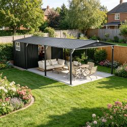 12'x23' Metal Carport Storage Shed, Heavy Duty Steel Garage with Sliding Door, UV Panel & Waterproof Sloped Roof, Reinforced Structure for Car Boat Tr