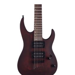 Mitchell MM100 Mini Double-Cutaway Electric Guitar Walnut Stain