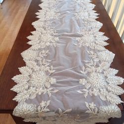 Table Runner-Lace Embroidered With Pearly Beads In Polyester