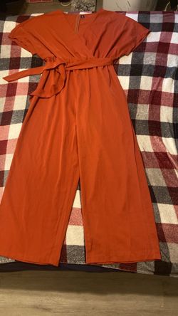 Orange Wide-Leg Jumpsuit with Tie Waist