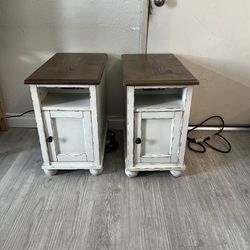 Farm House Style End Tables USB And Electric Outlet Inside 
