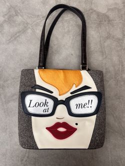 Retro Lady Face Purse Woman Canvas Vinyl Look At Me Handbag Novelty Box Bag