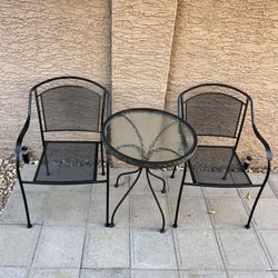 3 Piece Outdoor Bistro Set- Outdoor Dining Table w/ Brand New Black Steel Chairs
