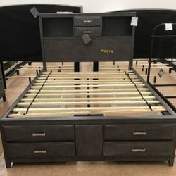 Caitbrook Gray Queen Bookcase Storage Bed Frame Cama◇ King, full, Twin Size bed available 