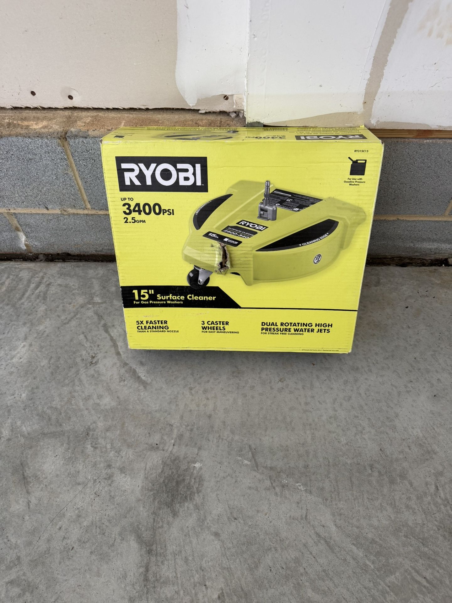 Ryobi 15 in. 3400 PSI Gas Pressure Washer Surface Cleaner with Caster Wheels