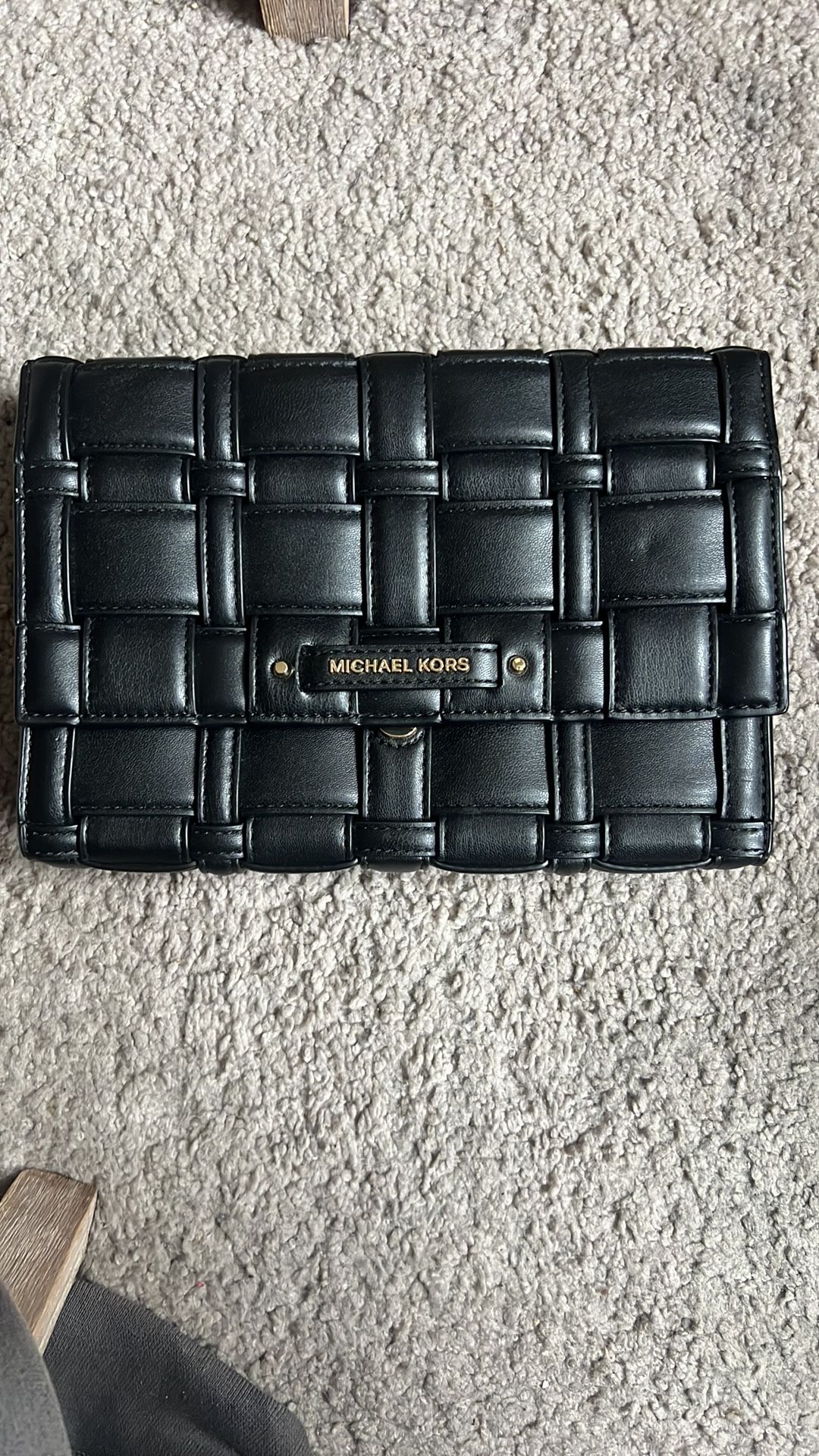 Michael Kors Black Ivy Woven Leather Clutch/Shoulder Bag