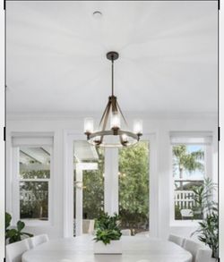 Iron and glass chandelier.