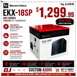 Electro-Voice EKX Series EKX-18SP Powered 18" Subwoofer 1300 Watts Bass System 🚨 Payment Options Available 🚨 No Credit Needed 🚨