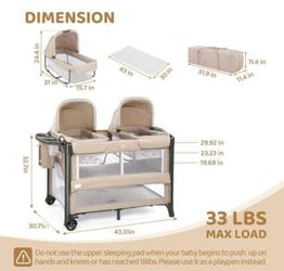 Twin Bassinet for Baby with Storage, Playyard with Two Bassinet,Side Sleeper for Infant