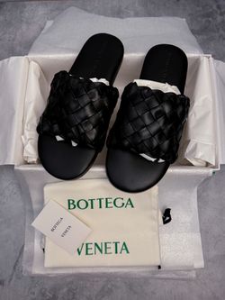 Bottega Veneta Leather Sandal Intrecciato Nappa Champagne Weave Black US8 EU41