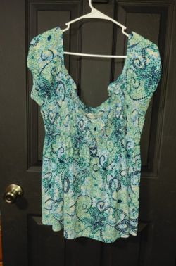 Venezia Shrilled Mozaic Plus Size Top Blue & Green 18/20