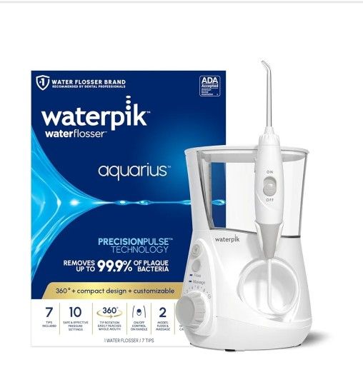 Waterpik Aquarius Water Flosser For Teeth Cleaning, Gums, Braces, Dental Care, Electric Power With 10 Settings, 7 Tips For Multiple Users And Needs, A