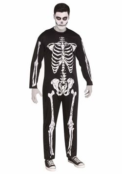 Adult Skeleton Halloween Costume Jumpsuit With Mask Size Standard