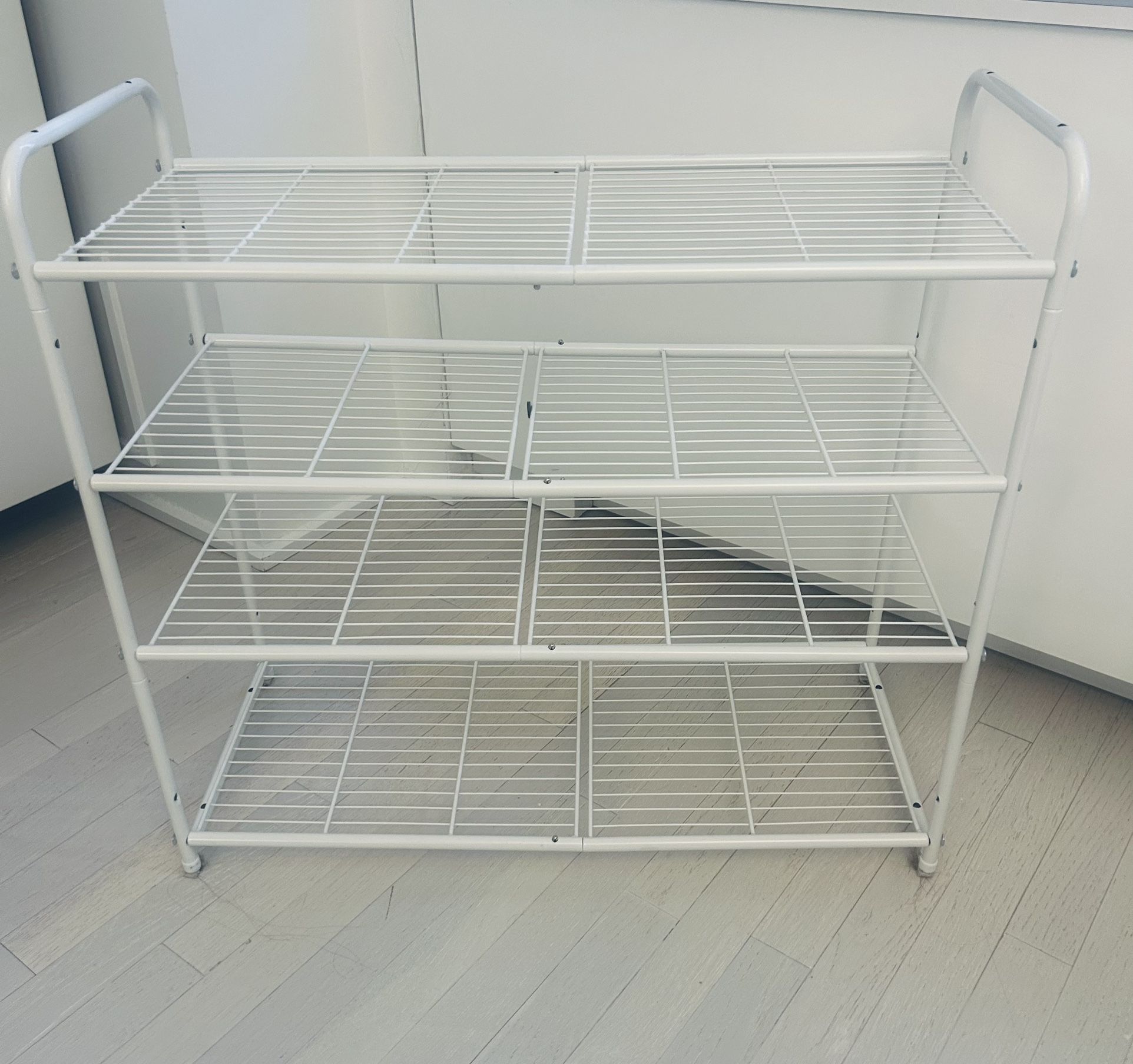 Shoe Rack- White, Adjustable, Shoe shelf storage organizer, wire grid