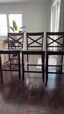 Set of 3 Solid Wood Bar Stools 24 “ Espresso Finish