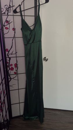 Green satin dress with lace up back