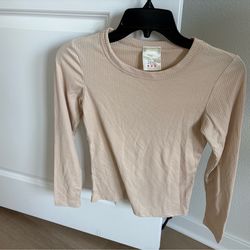 $7 for Ribbed Long-Sleeve Cream Crew Neck Top - Juniors