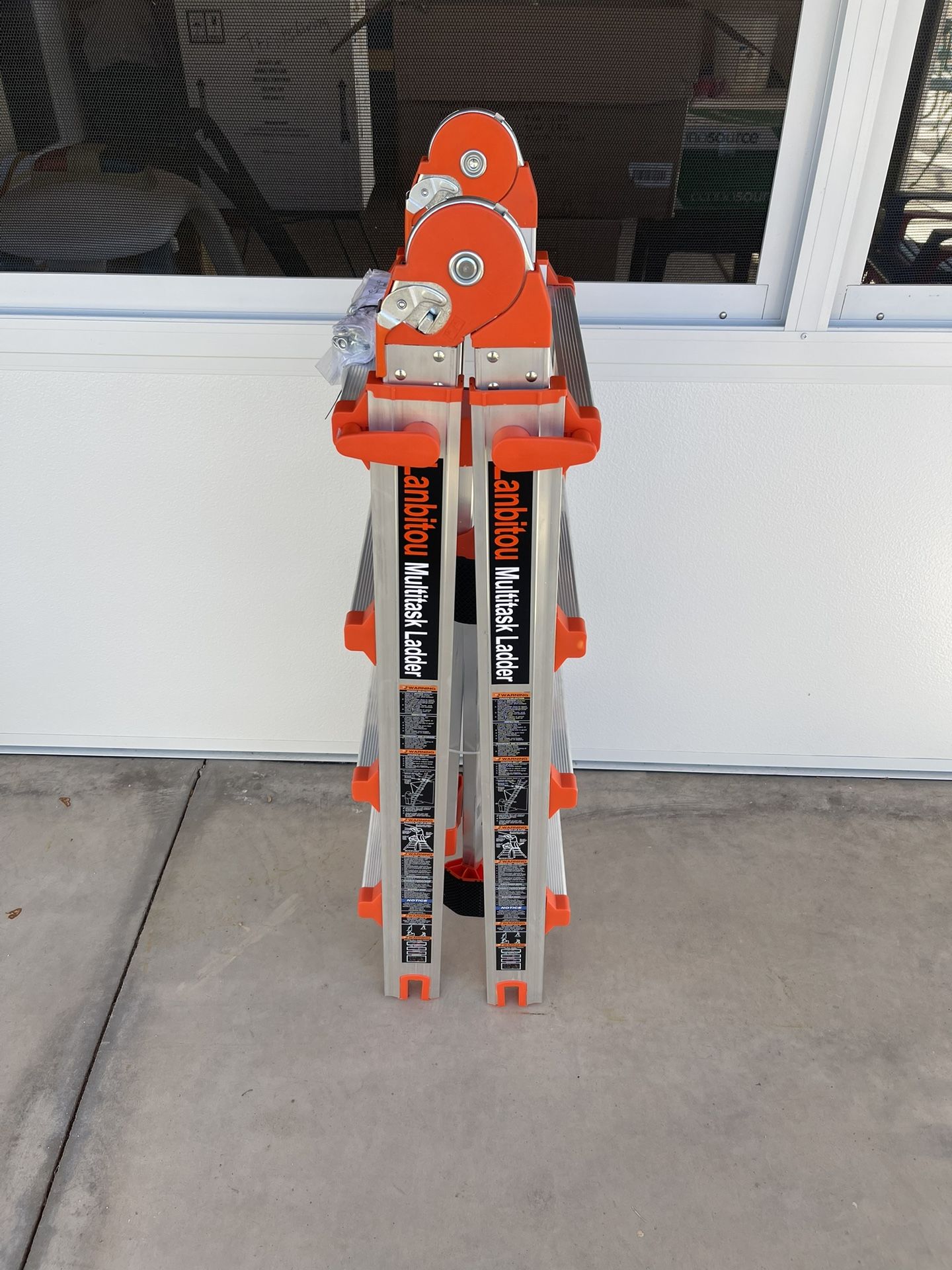 Lanbitou Multitask 14 Ft Aluminum Fold Up Ladder - Brand New Never Used - Still Has Legs Zipped Tied To Ladder From Shipping 