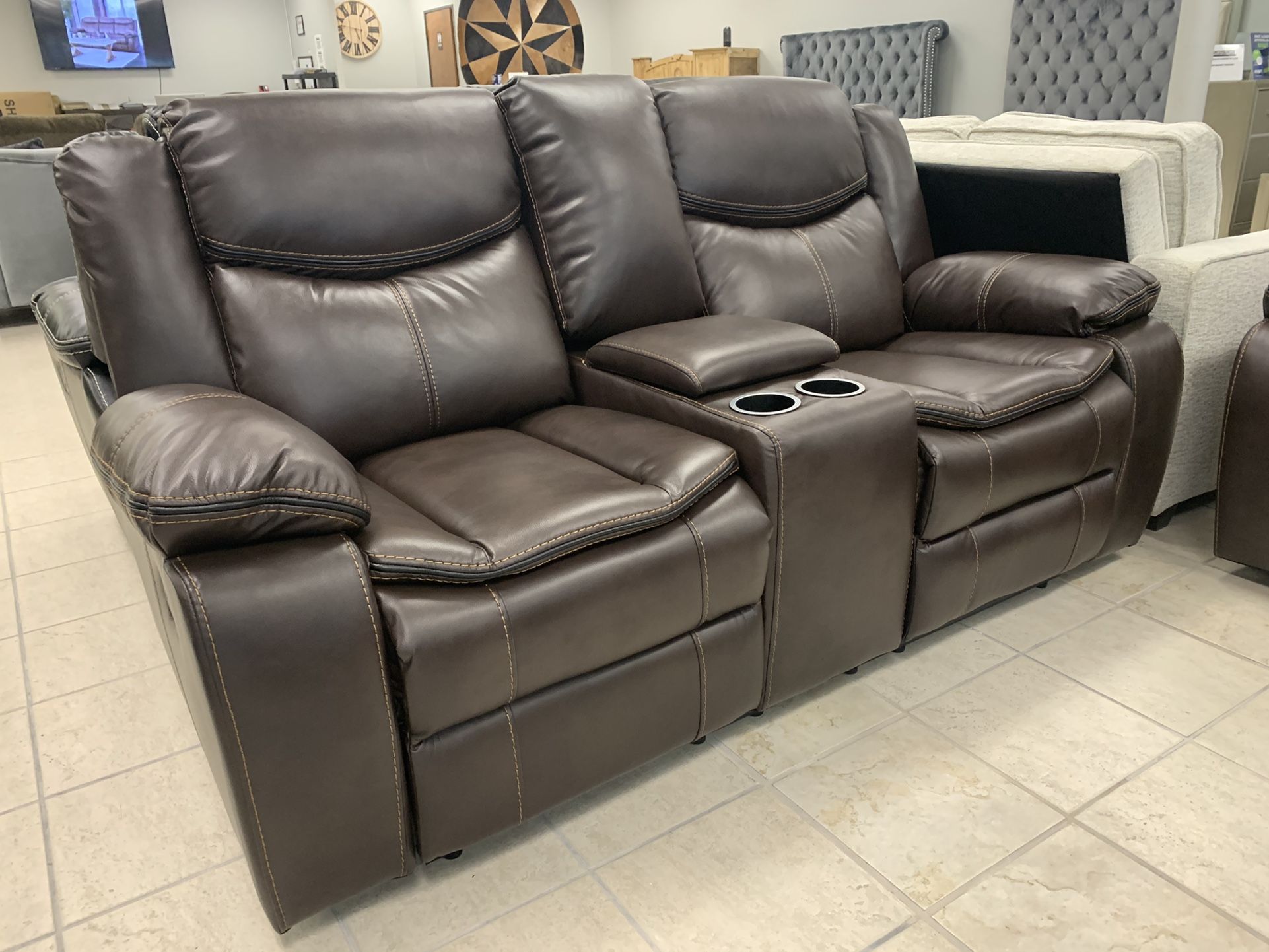 Brand New Leather Gel 3PC Reclining Living Room Set