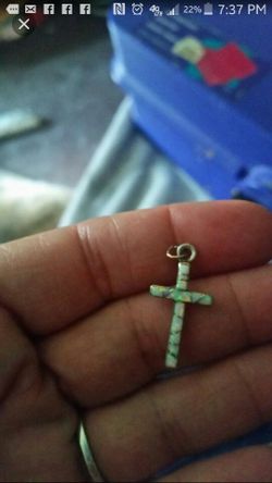 Silver Cross with Opal inlay