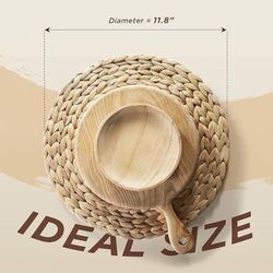 BLUEWEST Woven Placemats (Set of 10), Round Rattan Placemats, Braided Water Hyacinth Wicker Mats, Heat Resistant & Non-Slip for Dining Plates