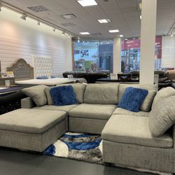 Summer clearance sale. Lima gray sectional with ottoman only $999. Easy finance option. Same-day delivery.