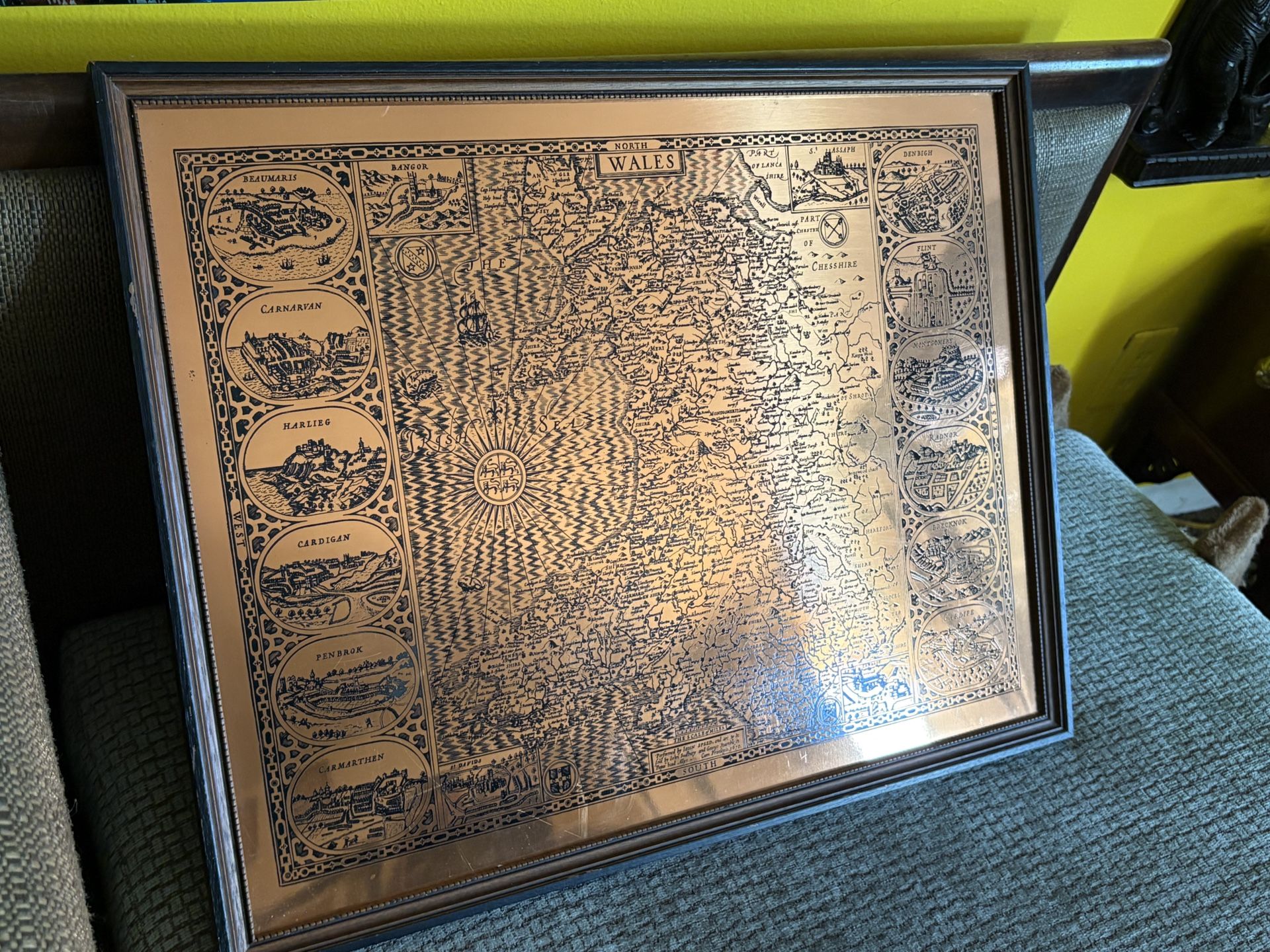 North WALES MAP COPPER ETCHED FRAMED ART