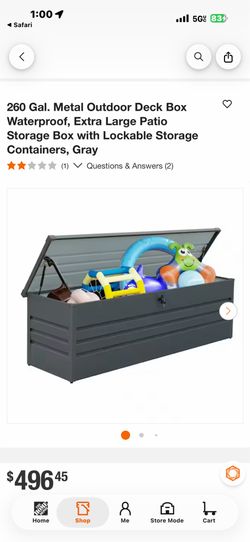 260 Gal. Metal Outdoor Deck Box Waterproof, Extra Large Patio Storage Box with Lockable Storage Containers, Gray