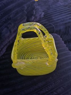 Vintage Lime Green Art Glass Purse Lime Green Yellow Striped Swirls