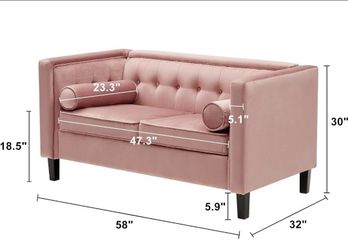 58'' W Velvet Sofa, Mid-Century Love Seats Sofa Furniture with Bolster Pillows, Button Tufted Couch for Living Room, Tool-Free Assembly (Loveseat, Pin
