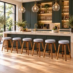 Set of 6 Swivel Counter Stools – 24” – Light Gray & Wood