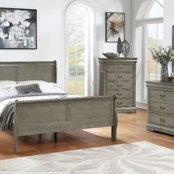 Louis Philip Gray Sleigh Bedroom Set

