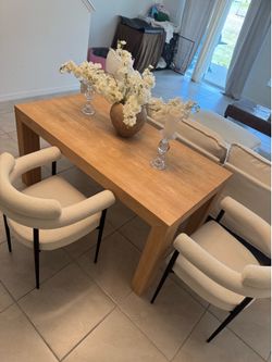 Dining Table and 2 white chairs