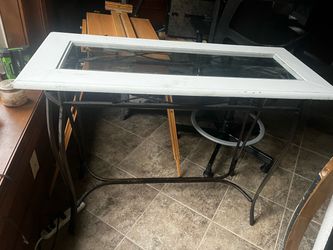 Glass Top Console Table with Metal Base