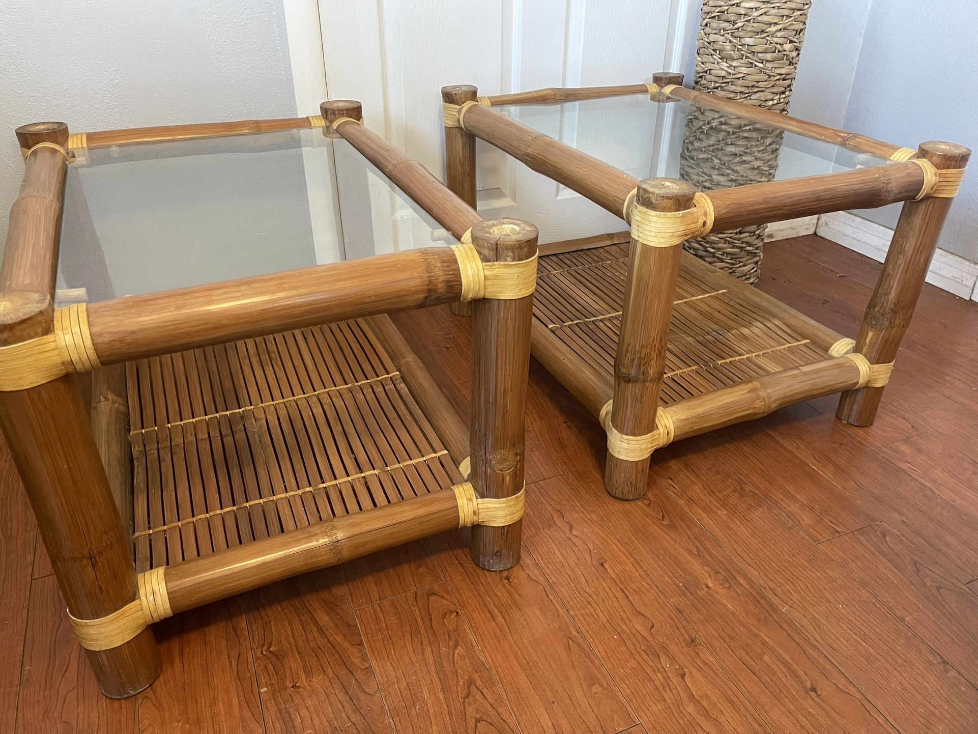 Vintage Bamboo Glass End Tables